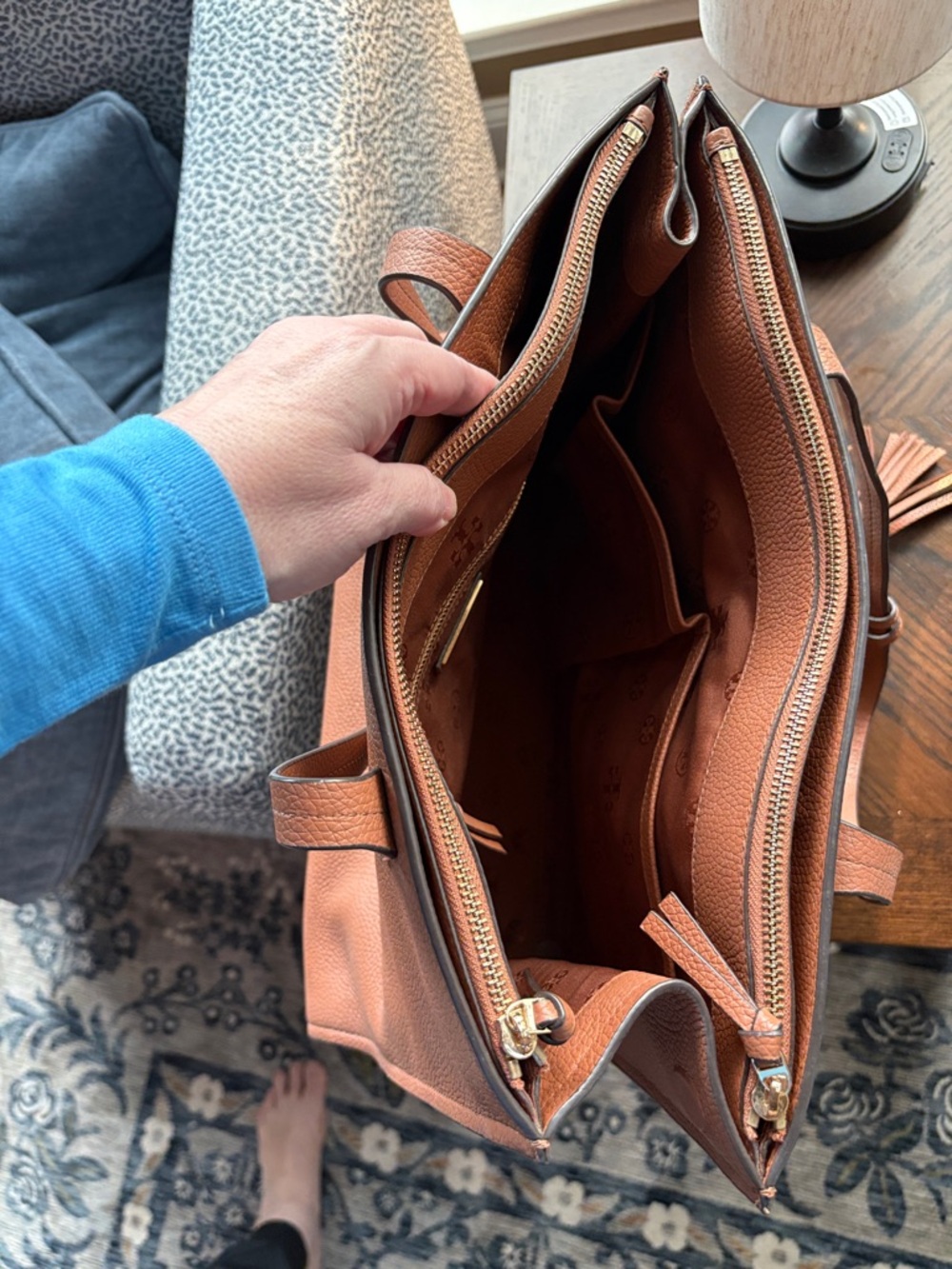 Tory Burch Chestnut Brown Pebbled Leather Tote with Tassel - Picture 10 of 10